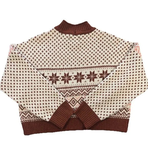 American Eagle Fair Isle Cropped Sweater XL Nordic Mock Neck Knit - Picture 13 of 13